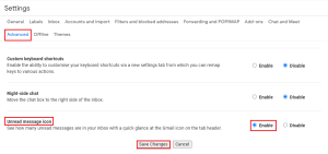 تفعيل ميزة عرض عدد الرسائل غير المقروءة في نافذة المتصفح في Gmail