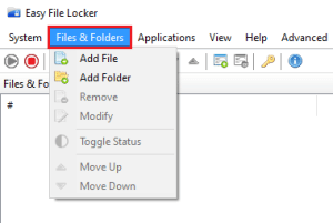 قائمة Files & Folders في واجهة البرنامج الرئيسية